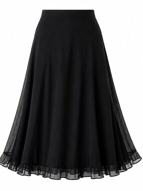 Black Chiffon A-Line Skirt Petite M Flowy Ruffle Hem Midi Dressbarn